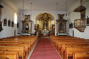 Obritzberg, Pfarrkirche hl. Laurentius, Blick in den barocken Saalbau